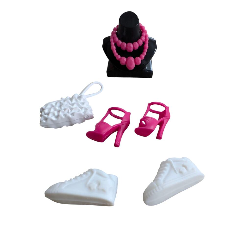 Barbie Pink Shoes Necklace Black Jewelry Mannequin Bust Handbag & Sneakers